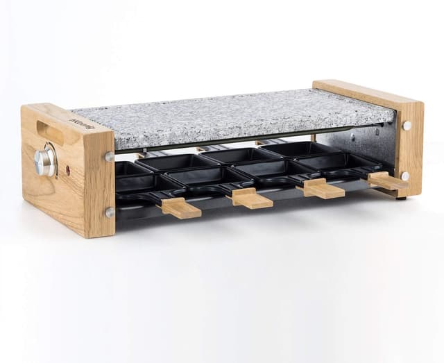 H.Koenig Appareil à raclette Multifonction 8 personnes WOD8 Design en bois naturel, Pierre granit amovible
